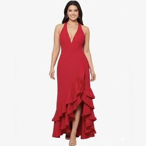 Betsy & Adam Women Sleeveless VNeck Asymmetric Ruffle Hem Scuba Crepe Gown 8 NWT